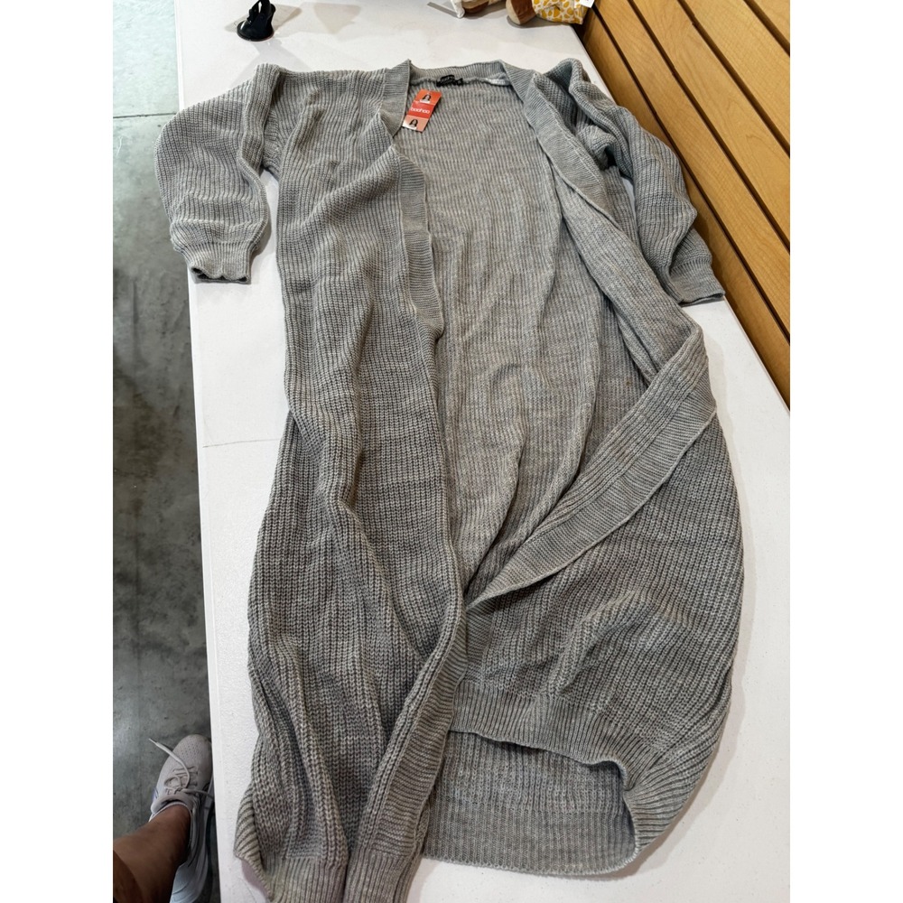 Boohoo Plus Knitted Ribbed Maxi Cardigan Grey Marl PZZ60134-265-266 Size 28 NEW